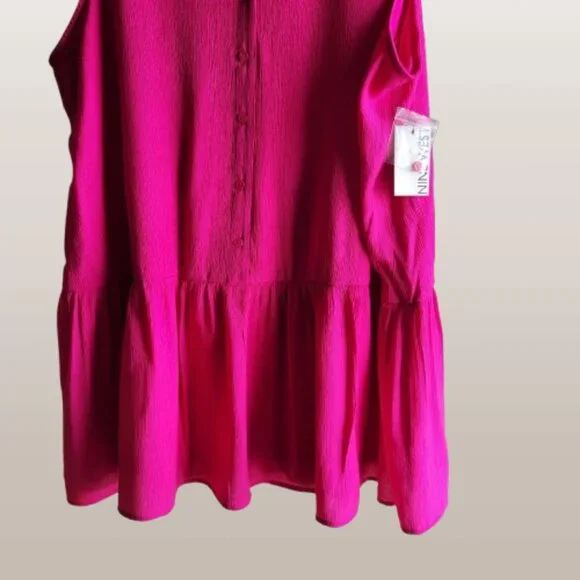 Women's Nine West Button Front Ruffle Hem Dress Size XXL in Gerbera Fuchsia NWT - Picture 4 of 7
